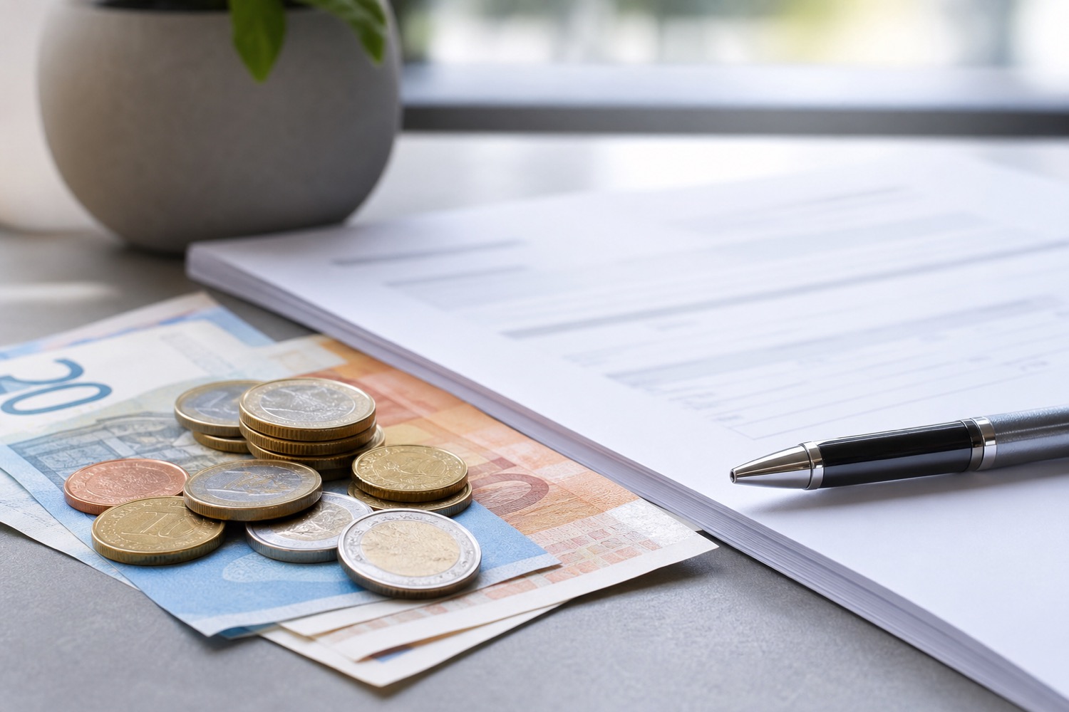 Euro's en een factuur op een bureau